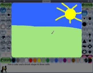 Publisher documentation view of Tux Paint’s shared drawing workspace; earlier desktop interface.