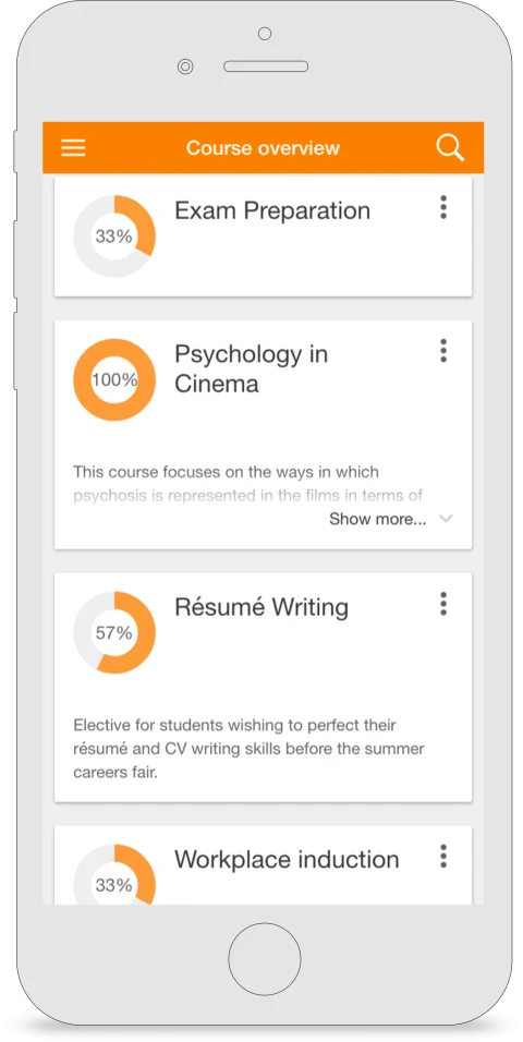 Moodle: Earlier publisher iPhone course-overview view (2017)