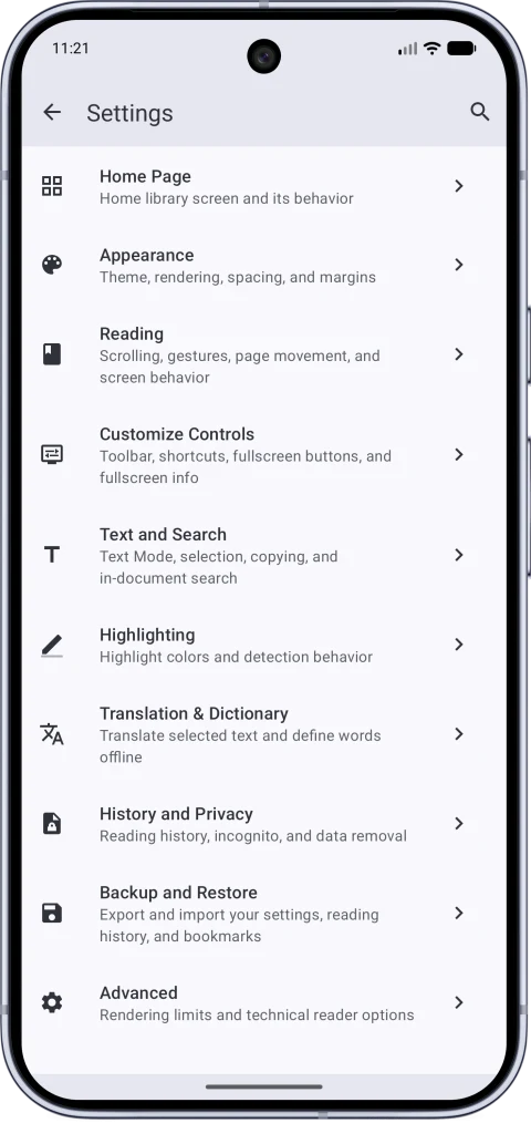 MJ PDF: PDF reading and library settings