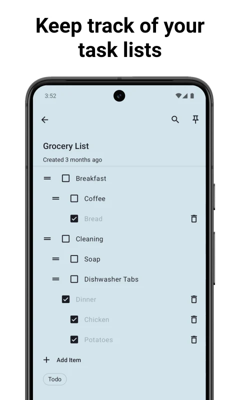 NotallyX: Nested grocery checklist