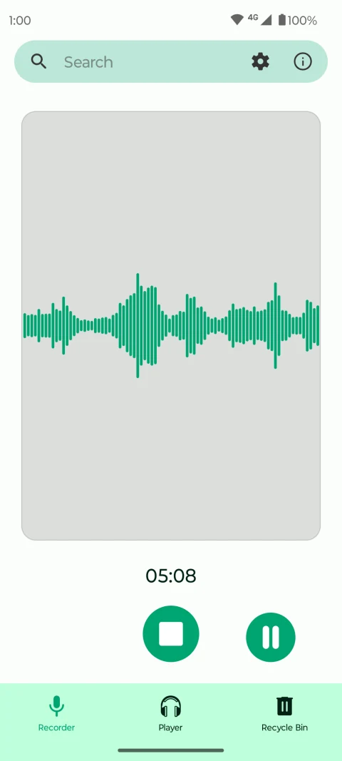 Fossify Voice Recorder: Recording waveform and controls