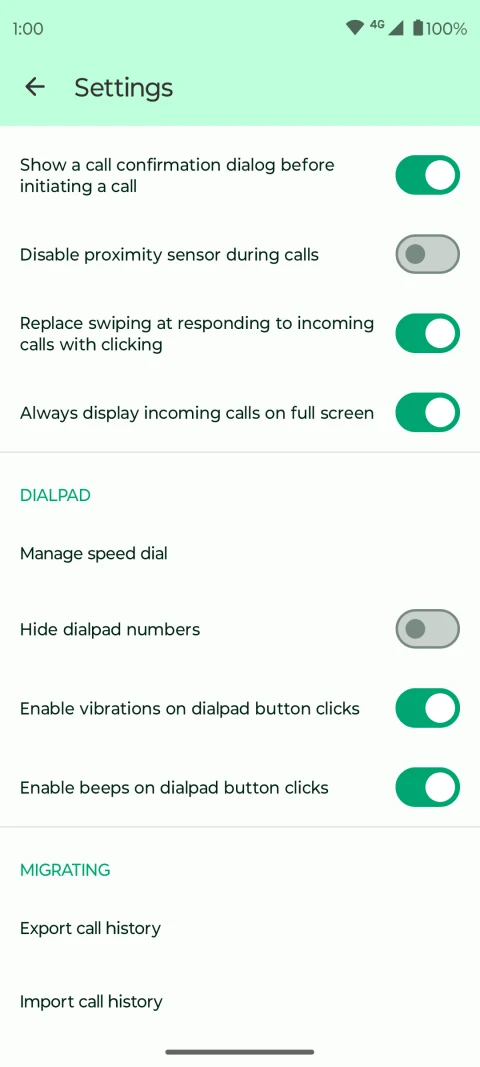 Fossify Phone: Call-interface and history settings