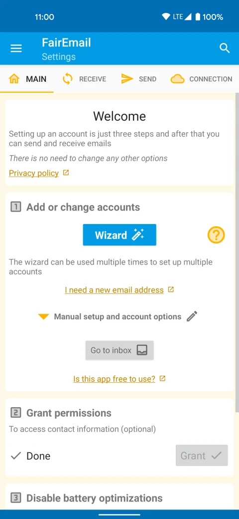 FairEmail: Email setup and account controls