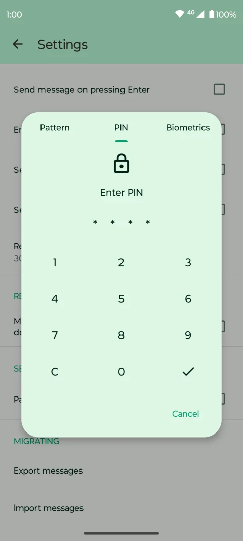 Fossify Messages: PIN protection controls