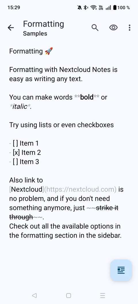 Nextcloud Notes: Markdown formatting examples