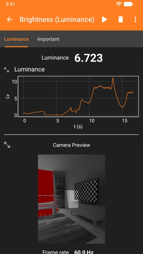 phyphox: Brightness experiment and camera preview
