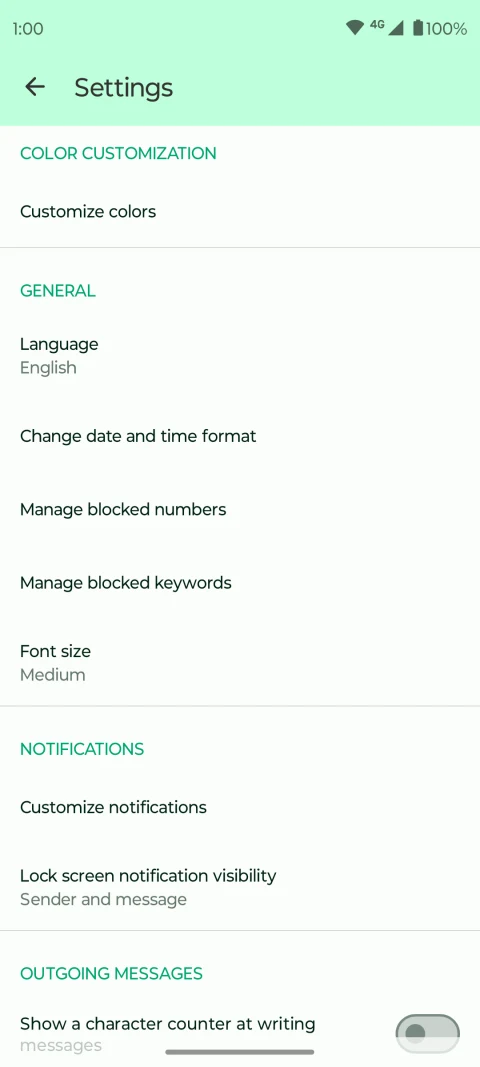 Fossify Messages: Notification and blocking settings