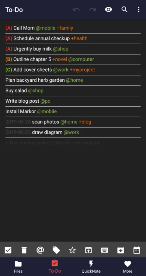 Markor: Edit a todo.txt list