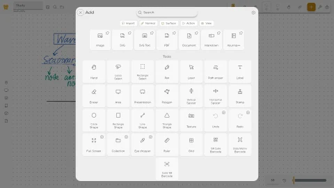 Butterfly publisher shared-interface view of the Add and tool chooser