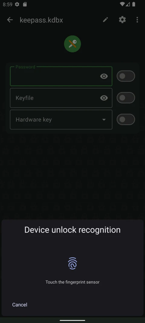 KeePassDX: Unlock a KeePass database