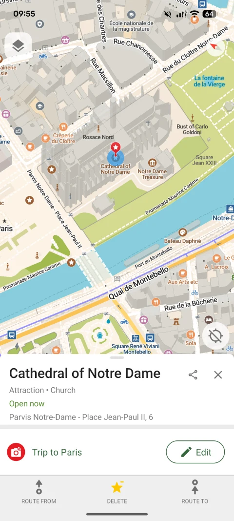 CoMaps: Paris map and saved place