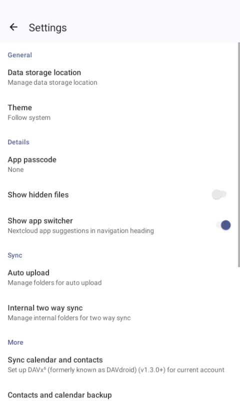 Nextcloud Files: File storage and synchronization settings