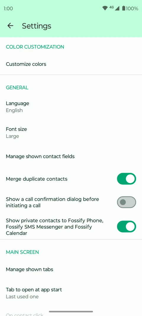 Fossify Contacts: Contact-management settings