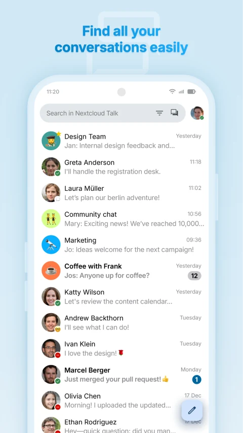 Nextcloud Talk: Conversation list