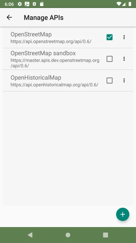 Vespucci: Earlier Android OpenStreetMap API selection