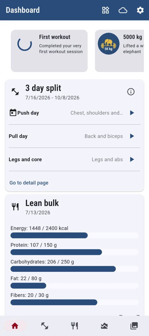 wger Workout Manager: Workout and nutrition dashboard