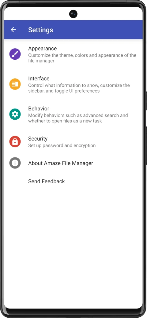 Amaze File Manager: File-manager appearance and security settings