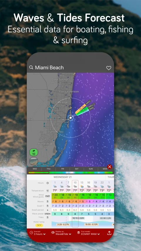 Windy.com: Publisher Android promotional wave, swell and location-forecast view