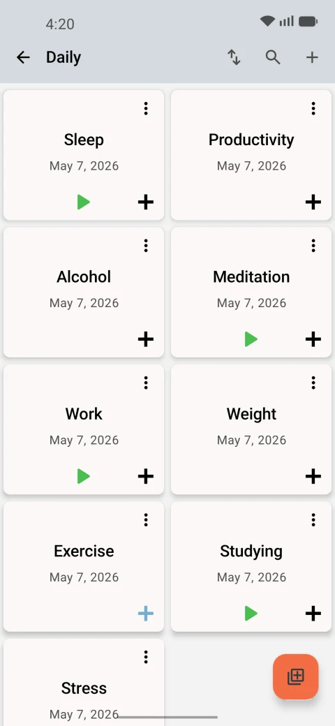 Track & Graph: Daily trackers grouped into a dashboard