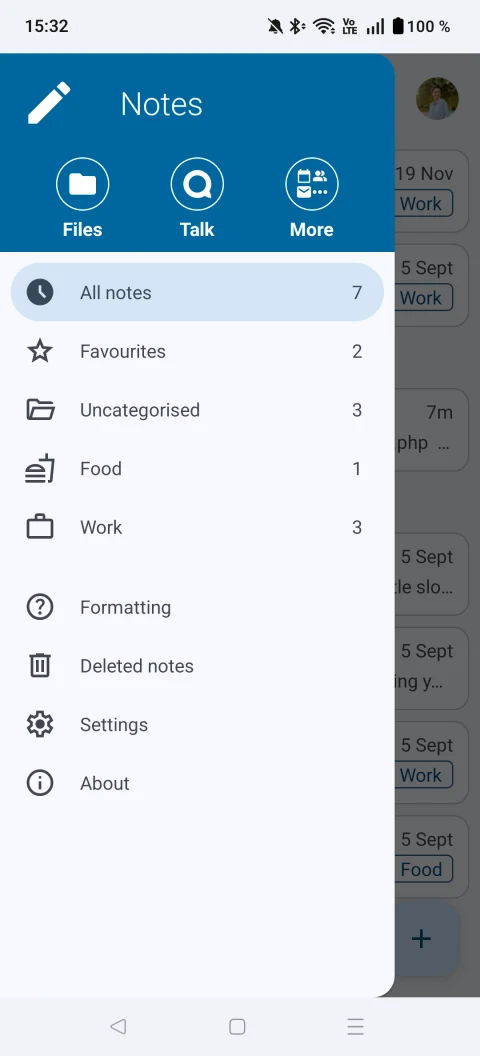 Nextcloud Notes: Categories and favorites menu