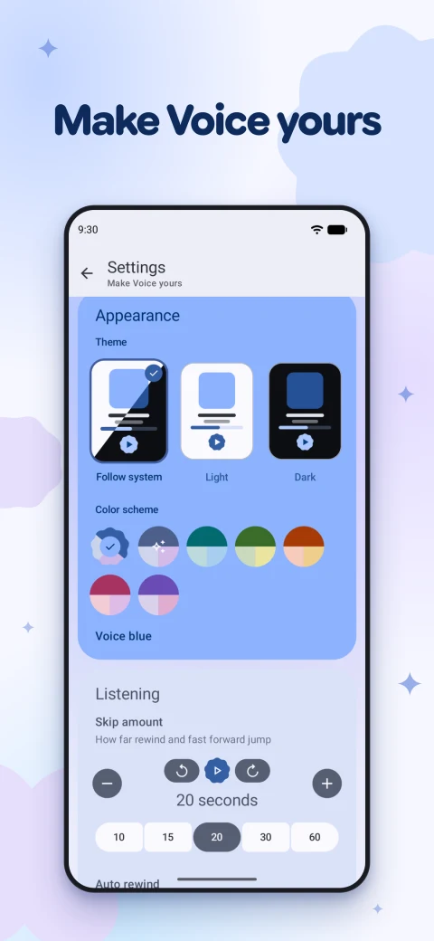 Voice Audiobook Player: Appearance and playback settings