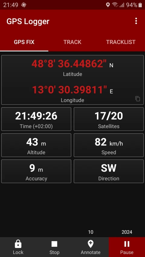 BasicAirData GPS Logger: GPS coordinates and live readings