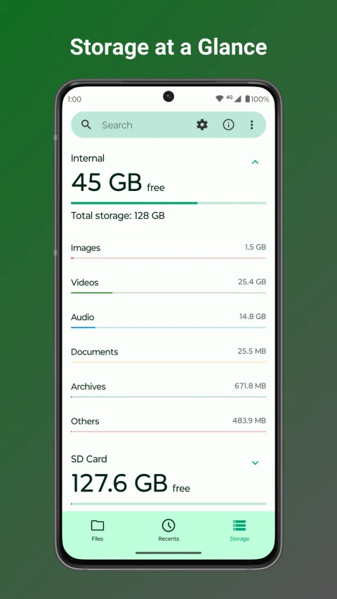 Fossify File Manager: Storage overview