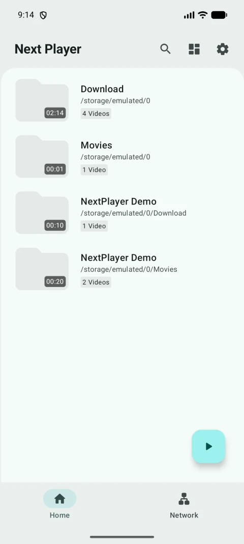 Next Player Android folder library, showing local video folders in the publisher’s original phone screenshot.