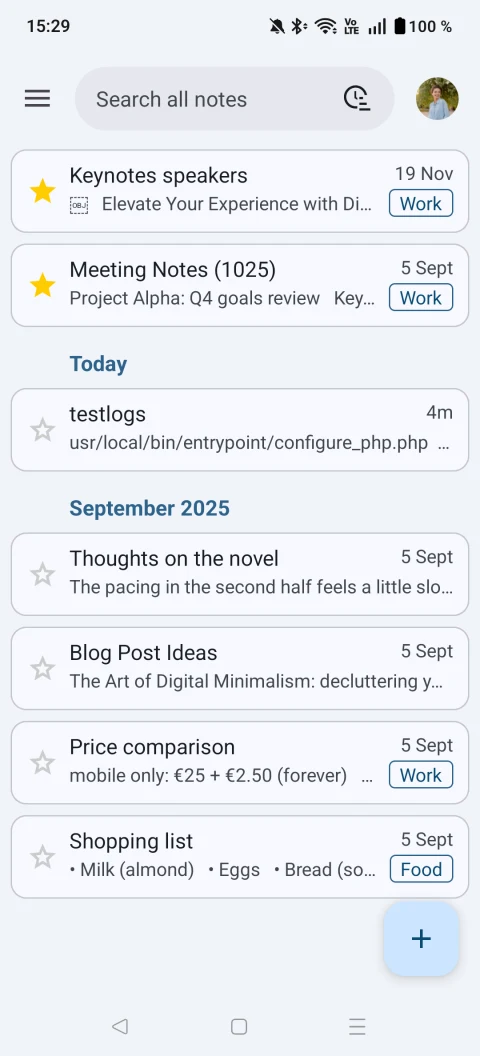 Nextcloud Notes: Notes list and search
