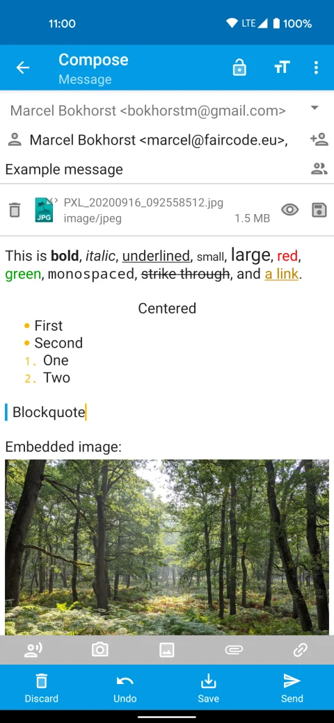 FairEmail: Compose a formatted example email