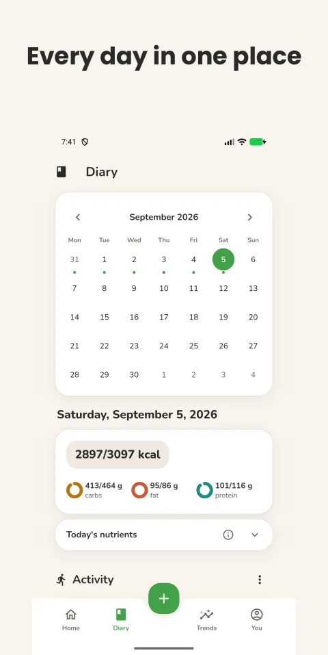 OpenNutriTracker: Food diary calendar