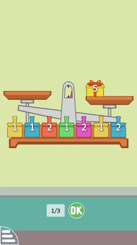 GCompris: Compare weights in an arithmetic activity