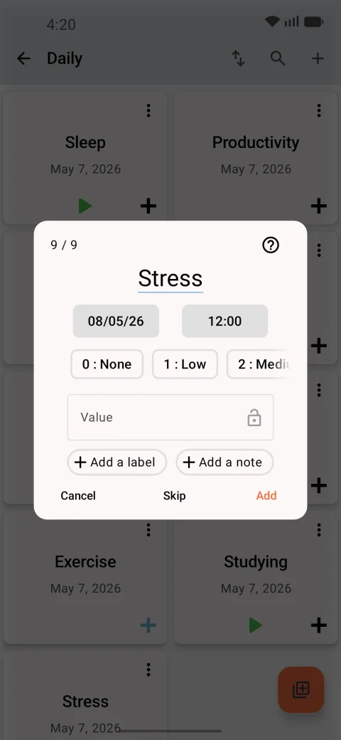 Track & Graph: Record an entry with a value and label
