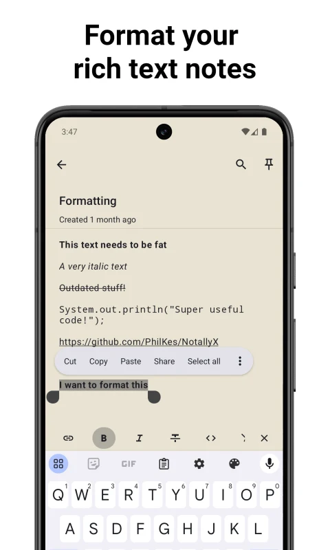 NotallyX: Rich-text formatting