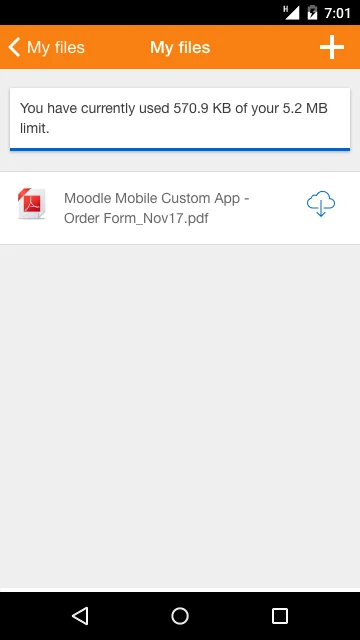 Moodle: Earlier publisher Android private-files and quota view (2017)