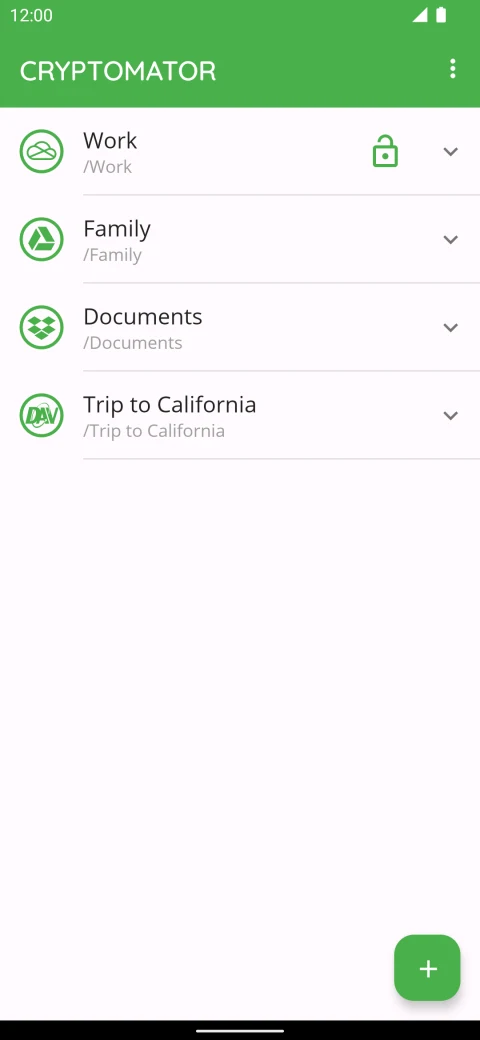 Cryptomator: Earlier publisher Android vault list