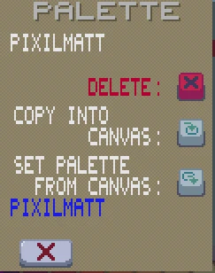 Pixelc publisher interface showing palette selection and copy controls