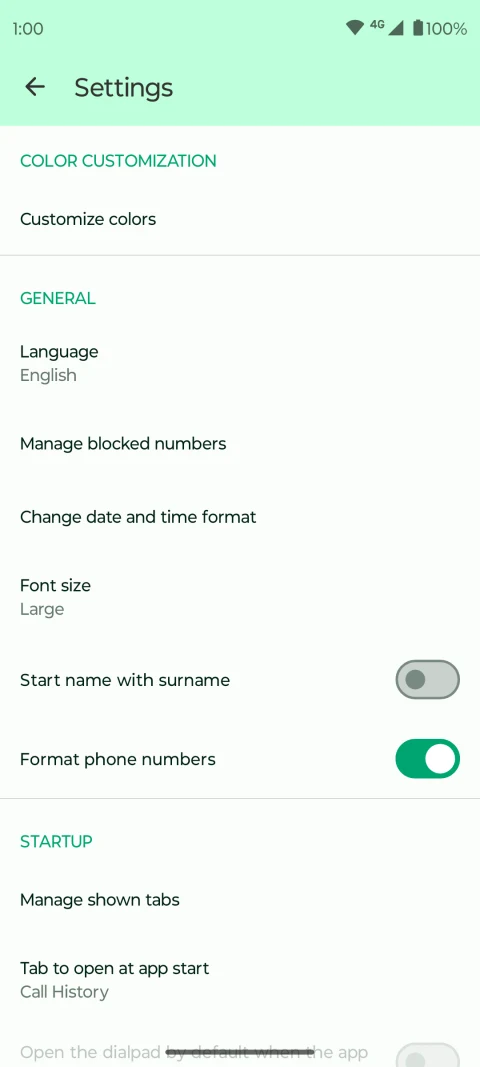 Fossify Phone: Dialler and blocked-number settings