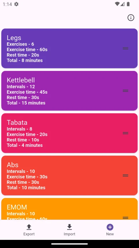 OpenHIIT: Saved workout timers