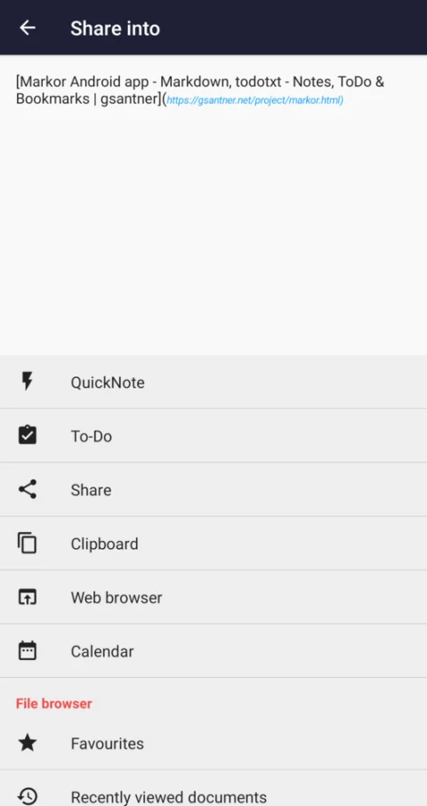 Markor: Share text into a note or another app