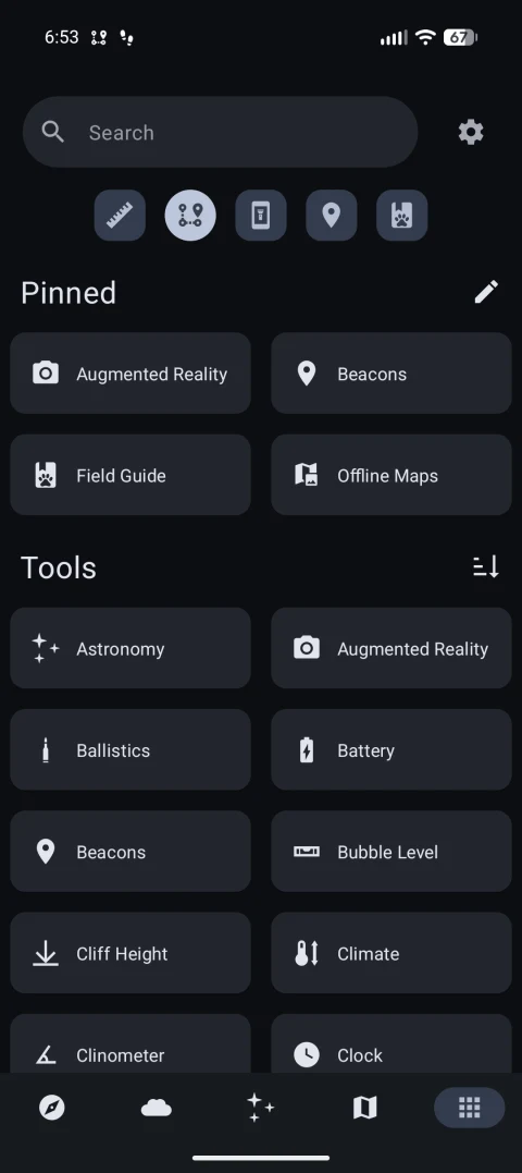 Trail Sense: Outdoor tool menu