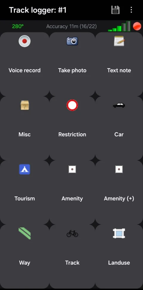 OSMTracker for Android: 2024 Android waypoint buttons and GPS recording