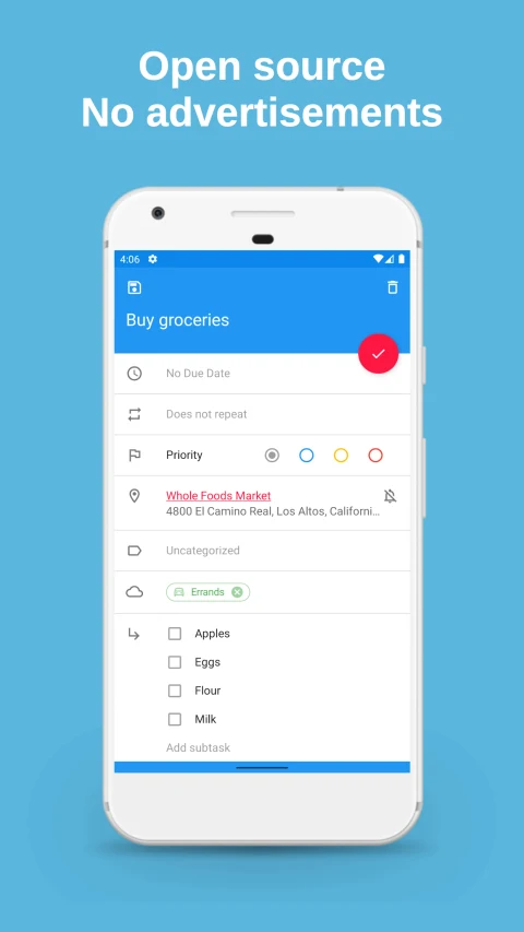 Tasks.org: Task details and nested shopping items