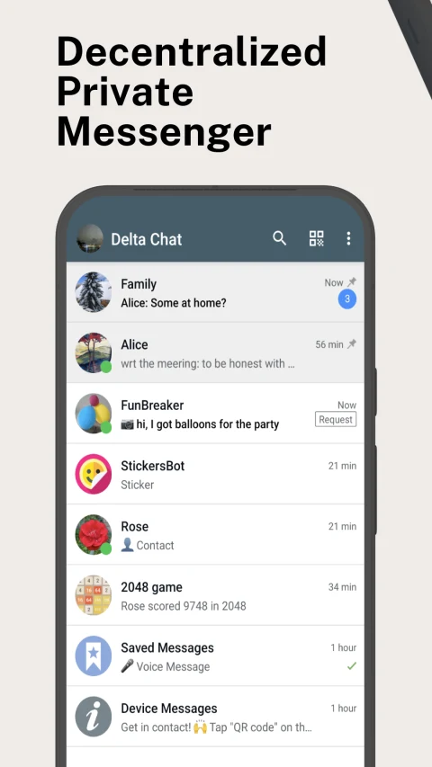 Delta Chat: Chats and conversation requests