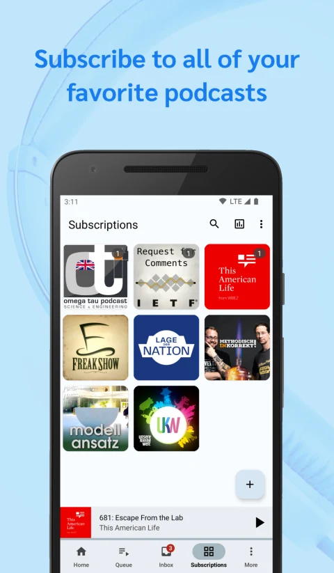 AntennaPod: Earlier Android subscribed podcasts