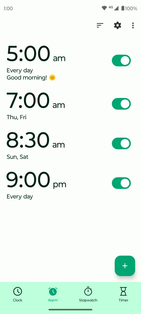 Fossify Clock: Alarms with different repeat days