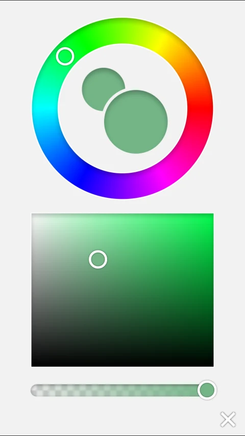 Brushes Redux publisher iPhone screenshot of the colour wheel and opacity controls