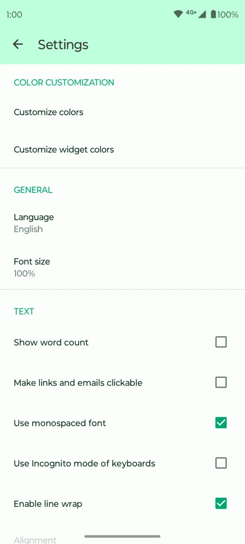Fossify Notes: Text and appearance settings