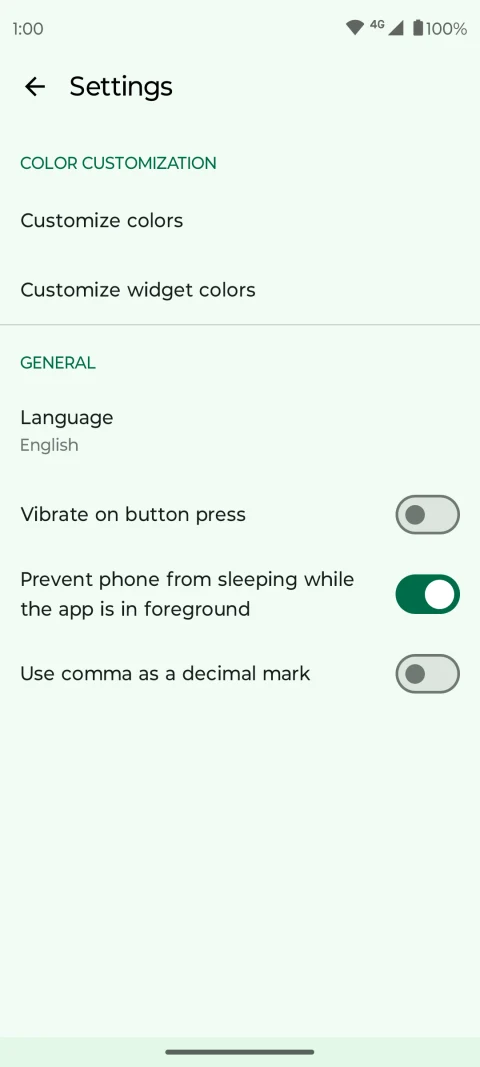 Fossify Calculator: Calculator settings