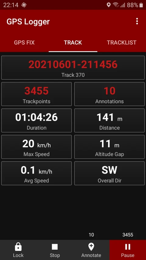 BasicAirData GPS Logger: Statistics for a recorded track